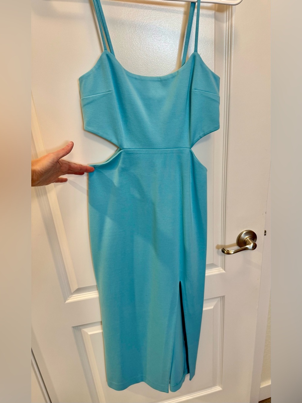 LIKE NEW Hours Hayden Cutout Midi Dress with Front Slit, Aqua/turquoise